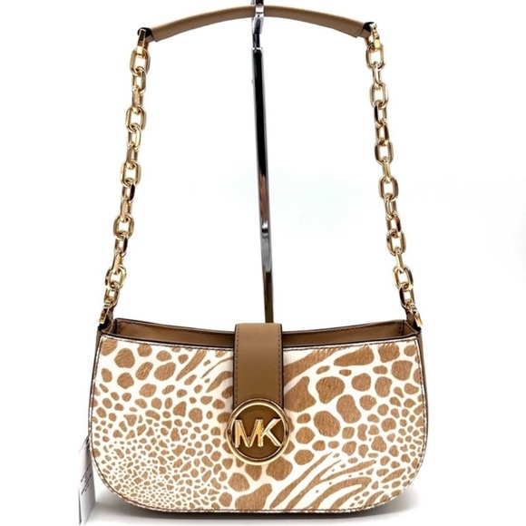Michael Kors Carmen Small Pouchette Crossbody Bag Camel Multi - Picture 3 of 11